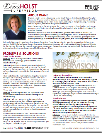 Diane Holst 2014 for Scott County Supervisor Data Sheets