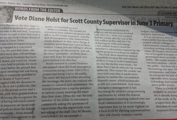 Holst Endorsed by River Cities Reader